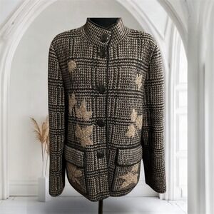 Vtg Geiger Austrian Boiled Wool Jacket Womens 38 Walkloden Houndstooth Academia